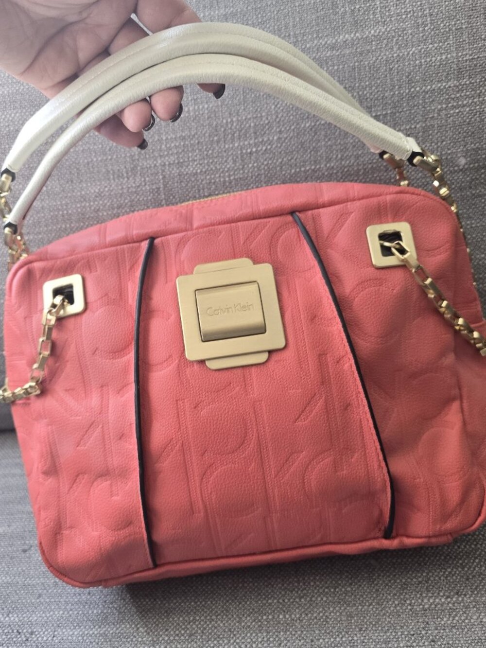 Calvin Klein Coral Bag with Gold Accents